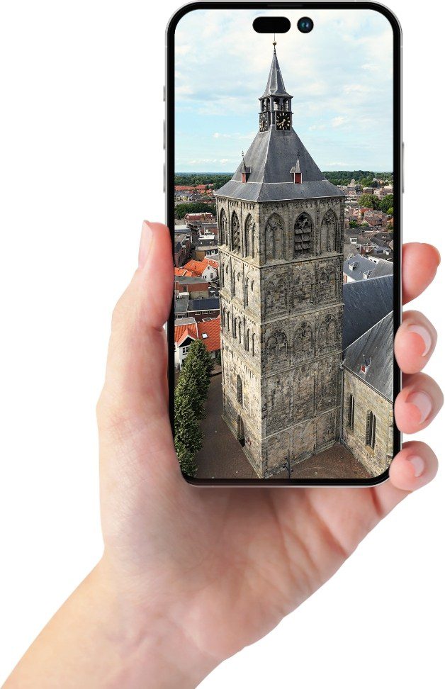 drone foto plechelmuskerk oldenzaal ten voeten uit